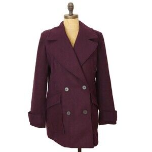 Avec Les Filles Style # 81622 Double Breasted Wool Blend Coat M Purple NEW B21